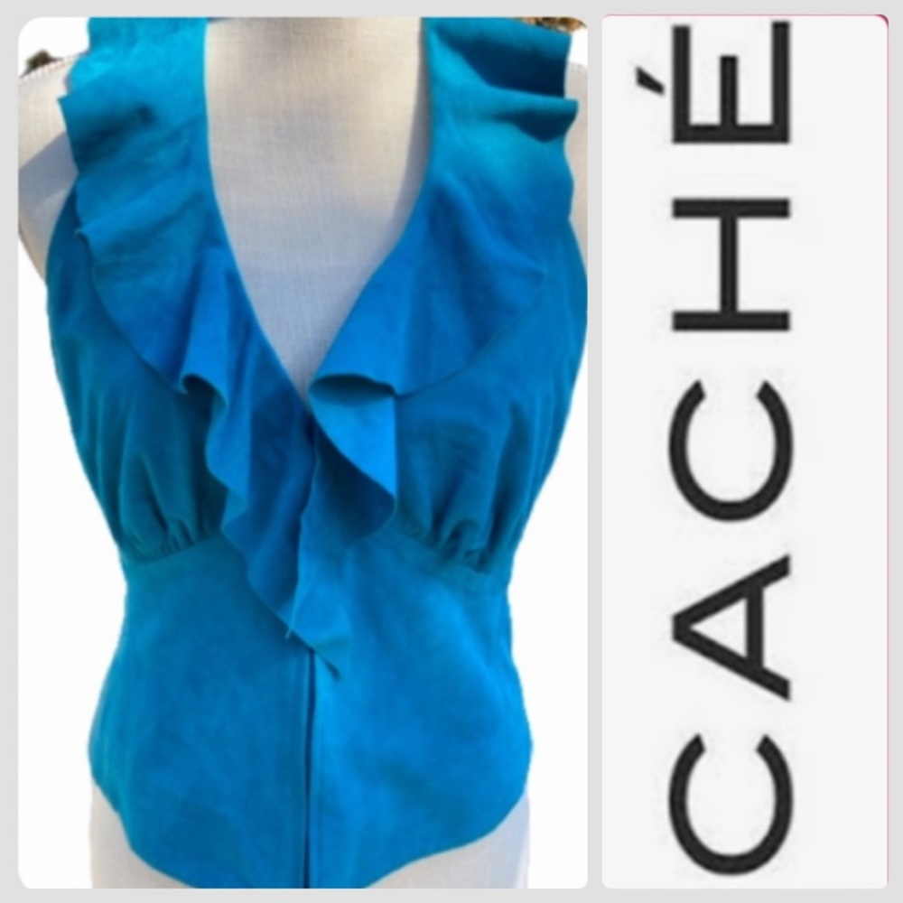 Sexy CACHE suede turquoise vest. Stunning!